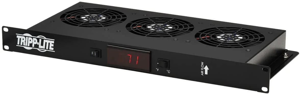 Tripp Lite Tripp Lite SRFAN1UTEMP 1U blanking panel server rack with temperature sensor and fans — product photo