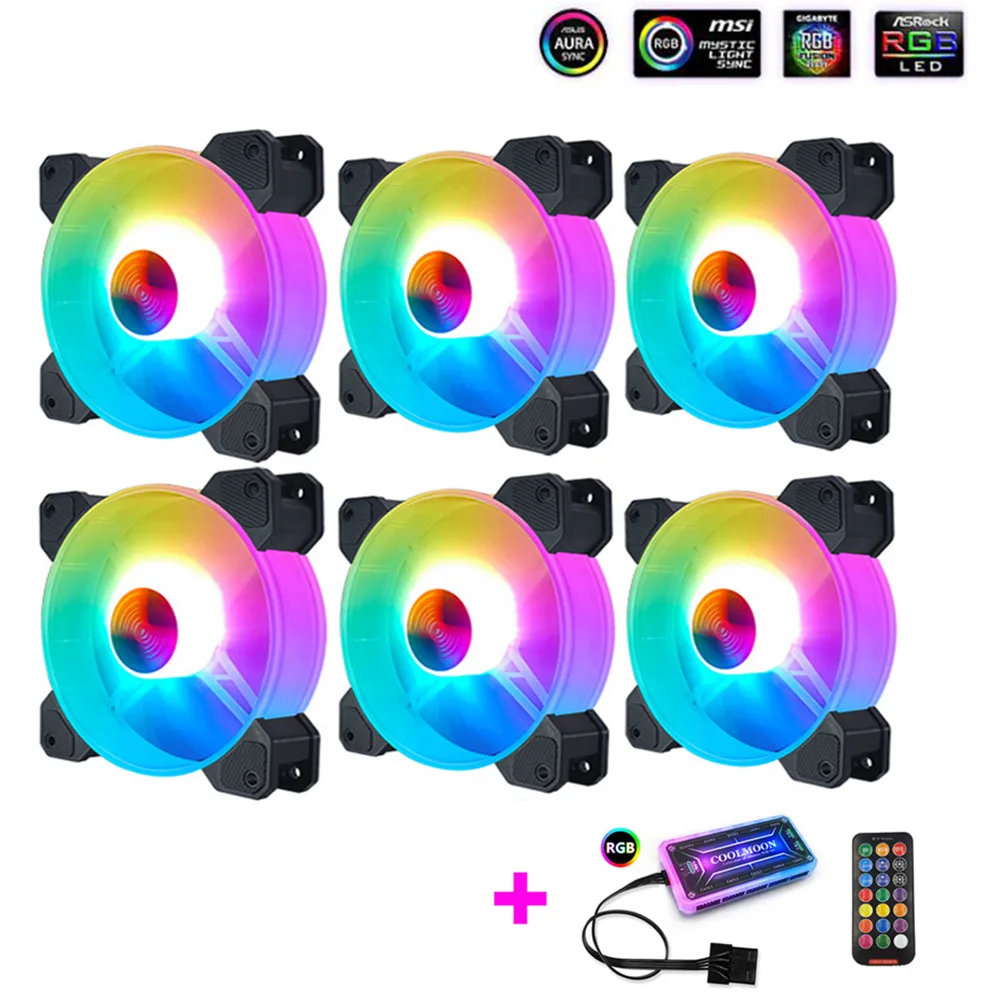 PENGQIAO PENGQIAO 6PCS 120mm RGB Case Fan Kit with Controller and Remote — product photo