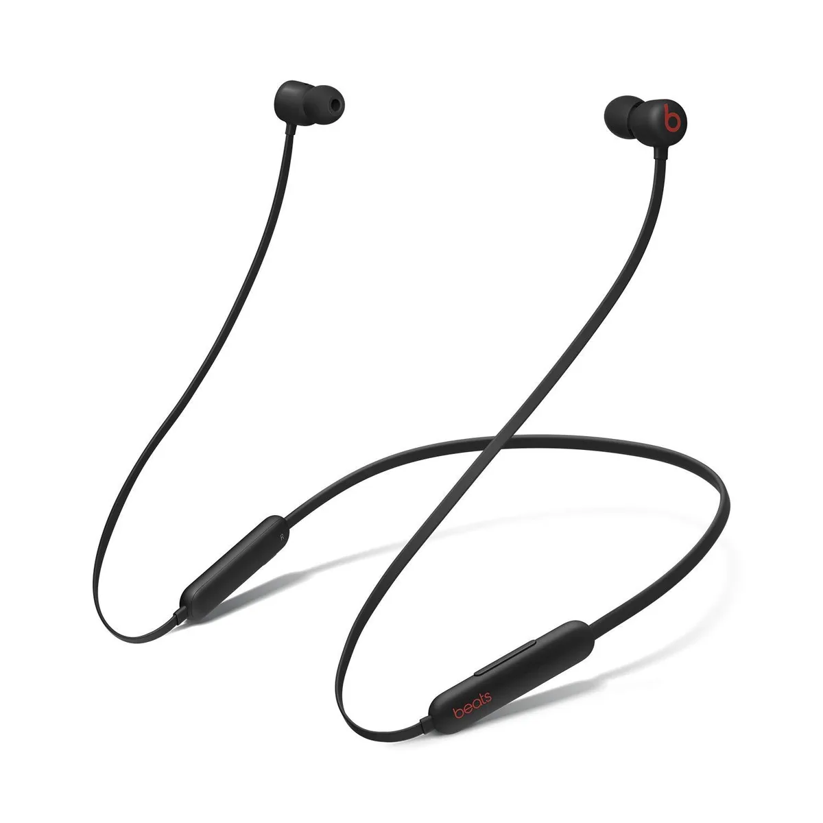Black in-ear wireless earbuds with flexible neckband, magnetic earbuds, inline controls and four eartip sizes