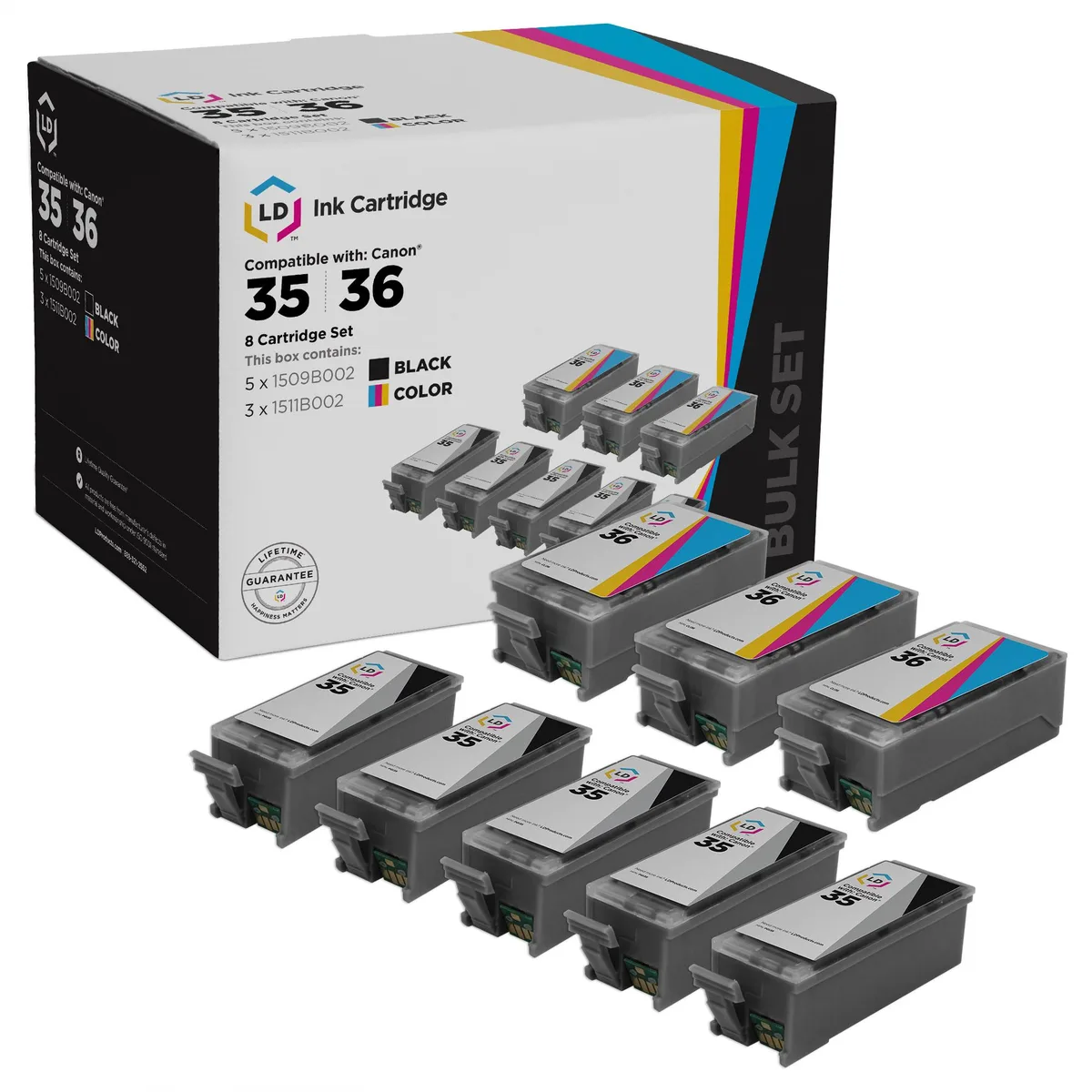 LD Products LD Products Compatible Ink Cartridge for Canon PGI-35 &amp; CLI-36 (5 Black, 3 Color, 8-Pack) — product photo