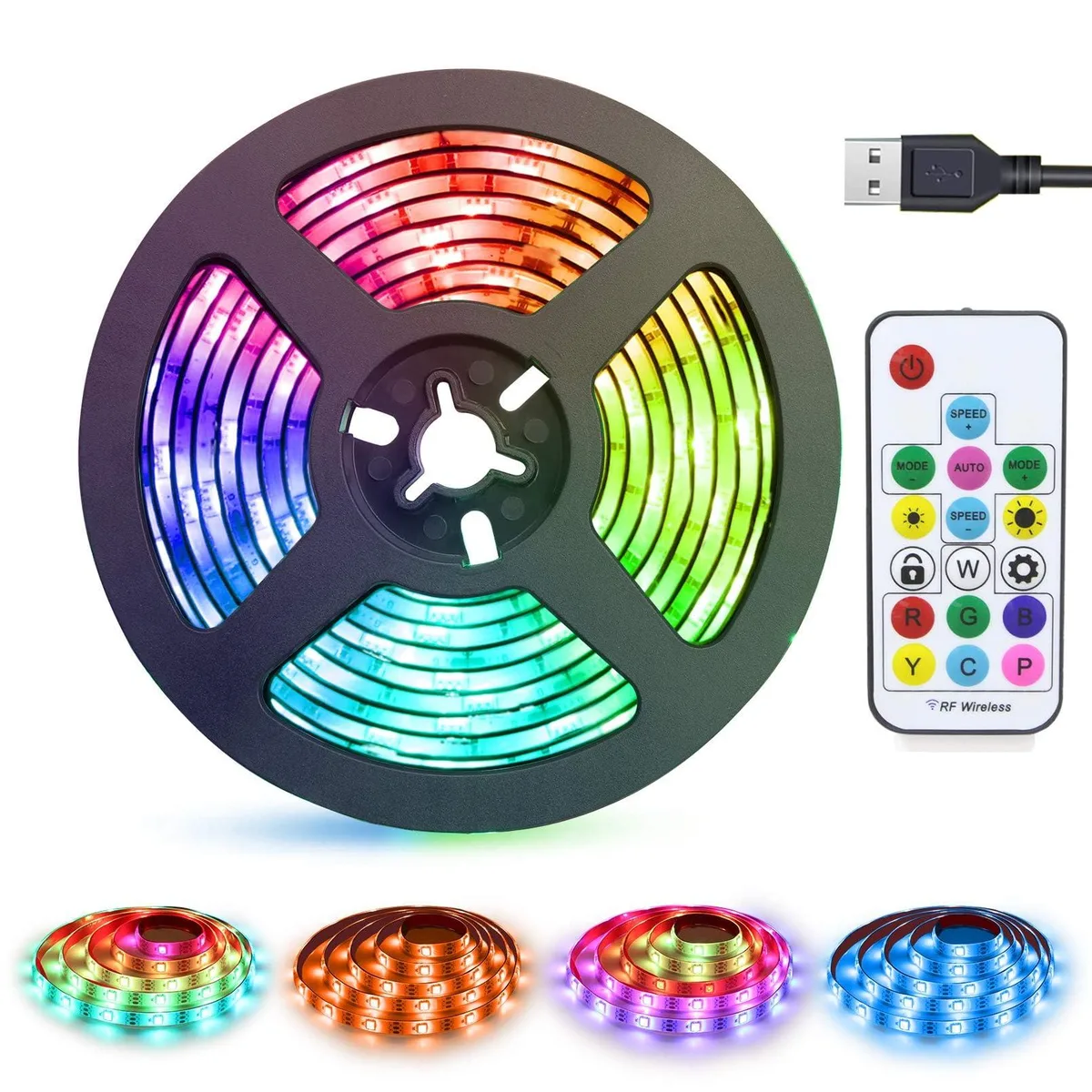Orange vinyl LED strip light on USB cable with RF remote control