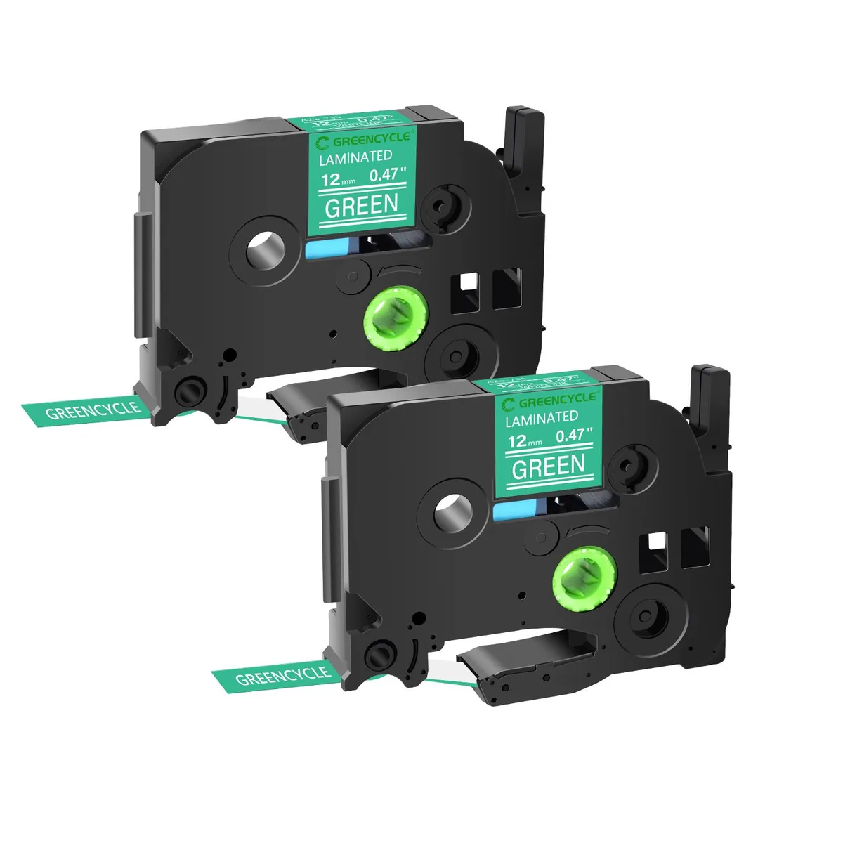 GREENCYCLE GREENCYCLE TZe-735 12mm 0.47in Laminated White on Green Label Tape 2 Pack — product photo