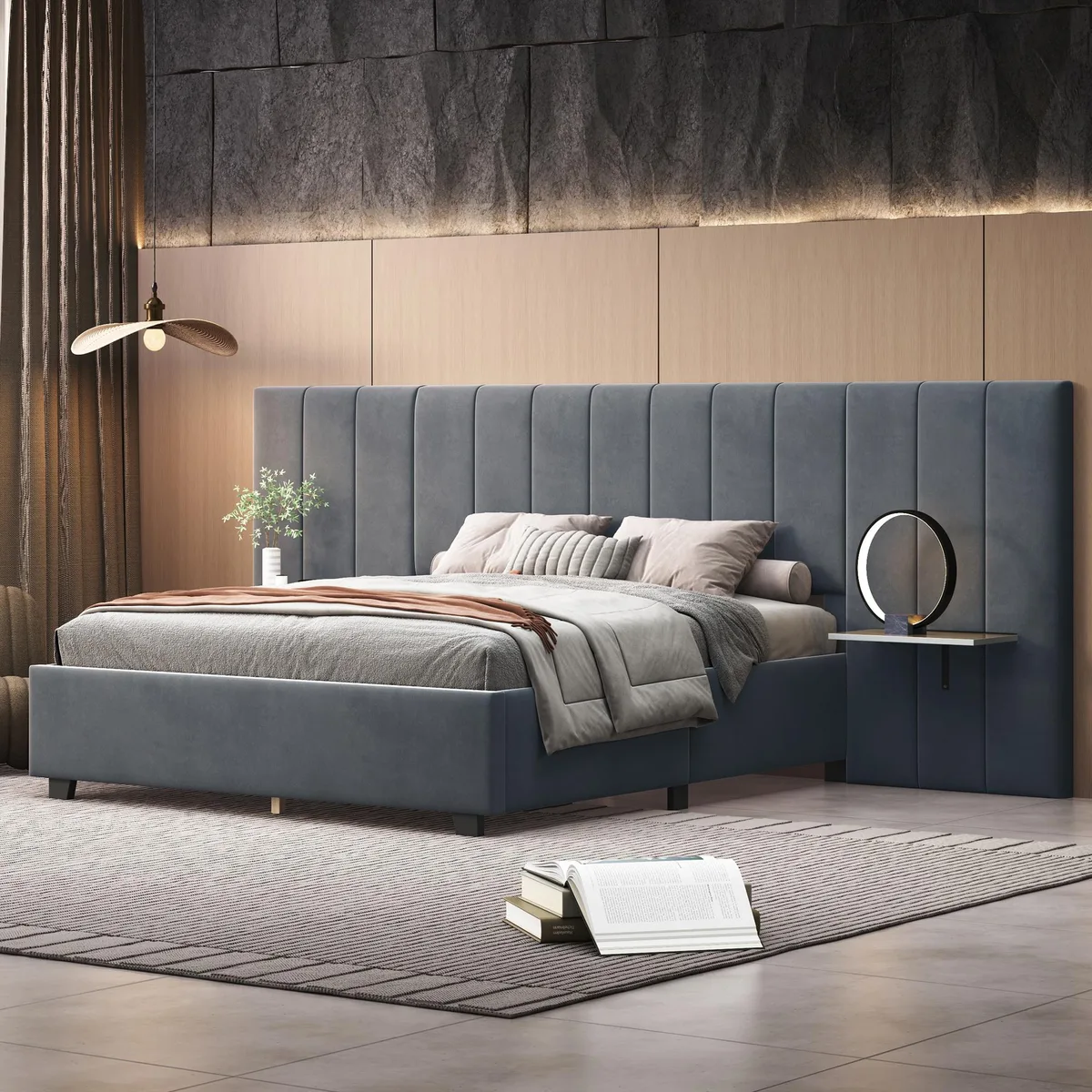 tuphen tuphen Queen Upholstered Platform Bed Velvet Gray — product photo