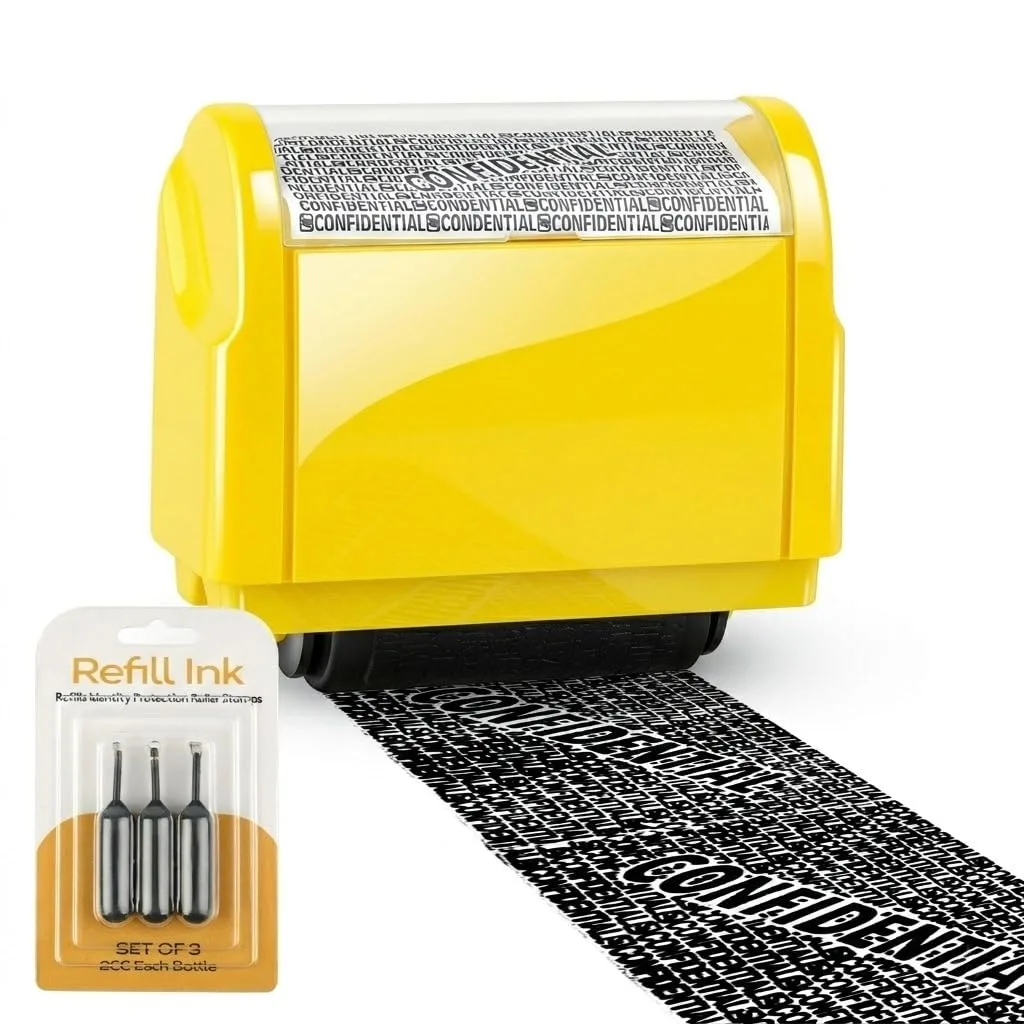  Okxiri stamp01 Yellow Identity Theft Roller Stamp 1.5in 3 Refills — product photo