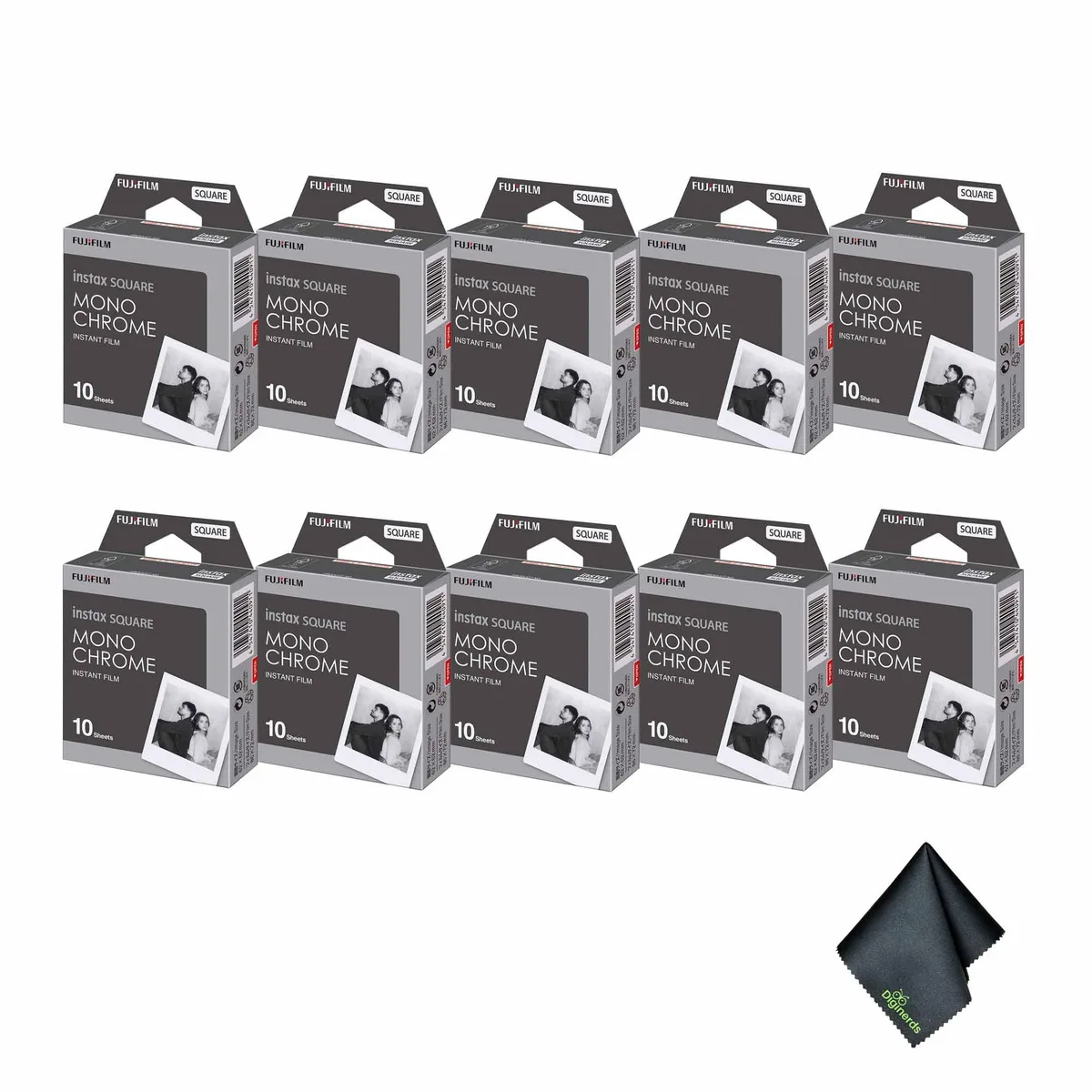 FUJIFILM FUJIFILM INSTAX SQUARE Monochrome Instant Film 10x 10 Exposure Bundle with Microfiber Cloth — product photo