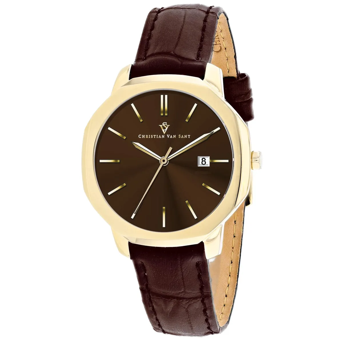 Christian Van Sant Octave Slim brown dial watch with leather strap