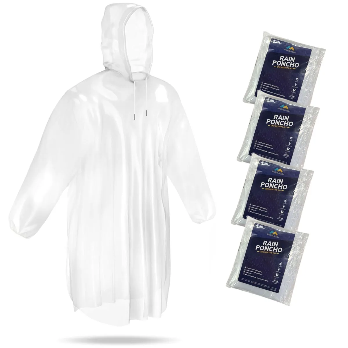  Mindful Design Tn-1225245 Men's Outerwear 4 Pack Clear Poncho S 48in .035mm — product photo