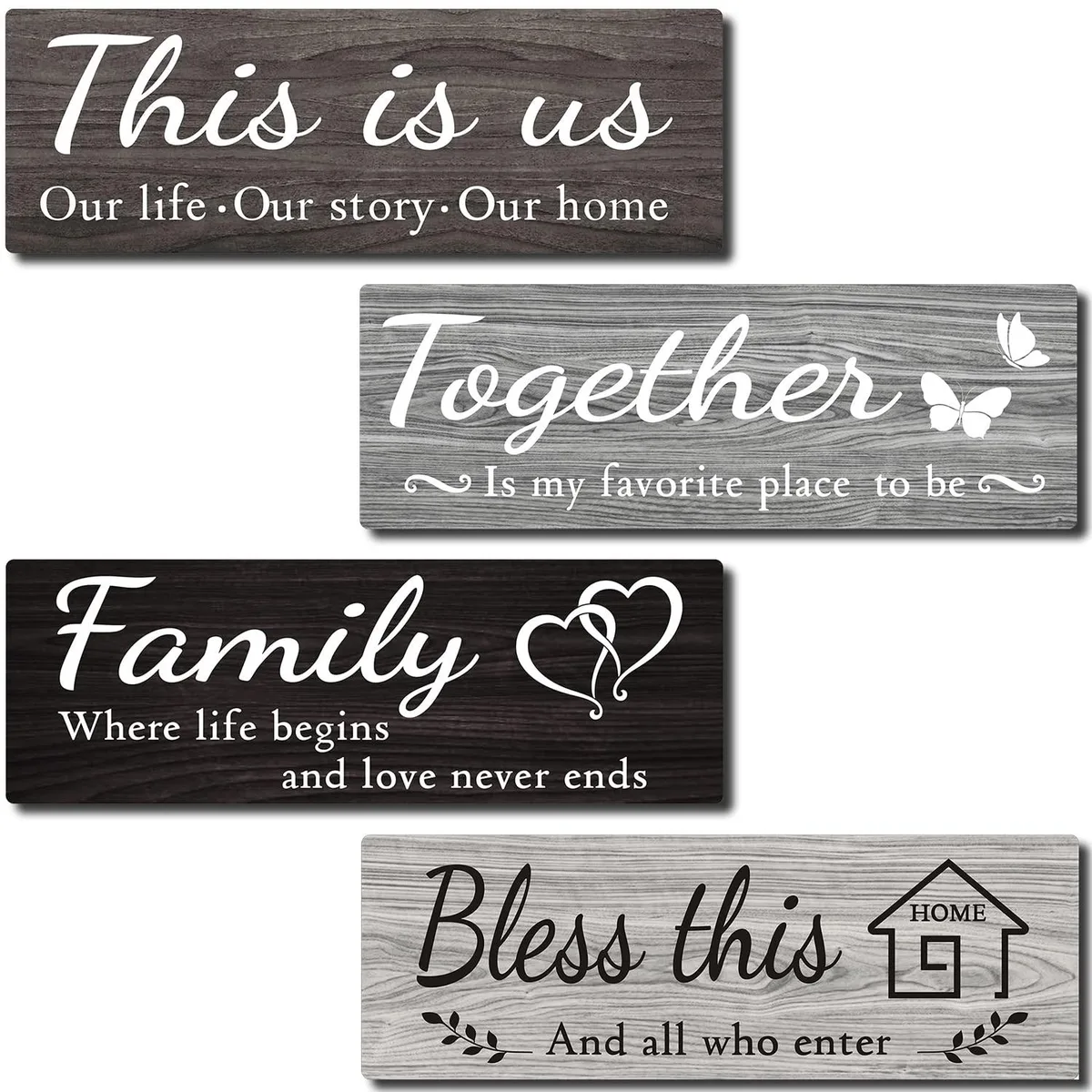  IDATOO 4 pcs 15" × 5.1" wooden sign set — product photo