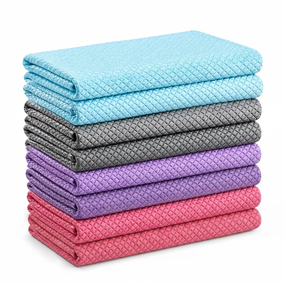 Eight microfiber cloths in four colours, bagged