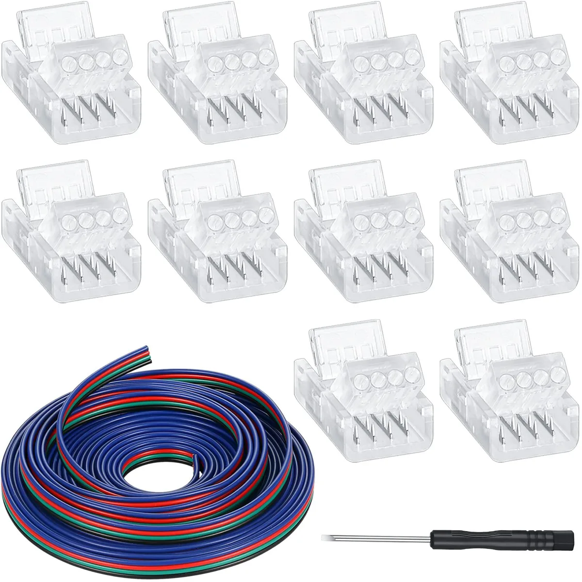  10 Pack 4 Pin 10 mm Solderless LED Strip Connectors Red — product photo