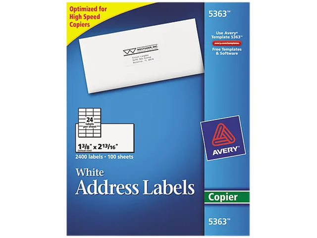 Avery Avery 5363 Self-Adhesive Address Labels 1-3/8 x 2-13/16 White 2400/Box — fotografija proizvoda
