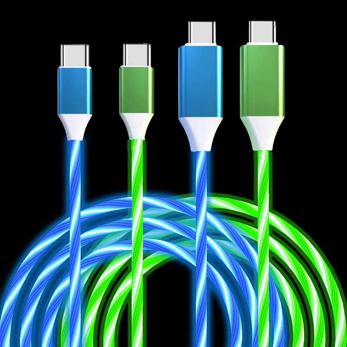 BoYata BoYata LED USB-C to USB-C Cable 2 Pack 39in Blue Green — product photo