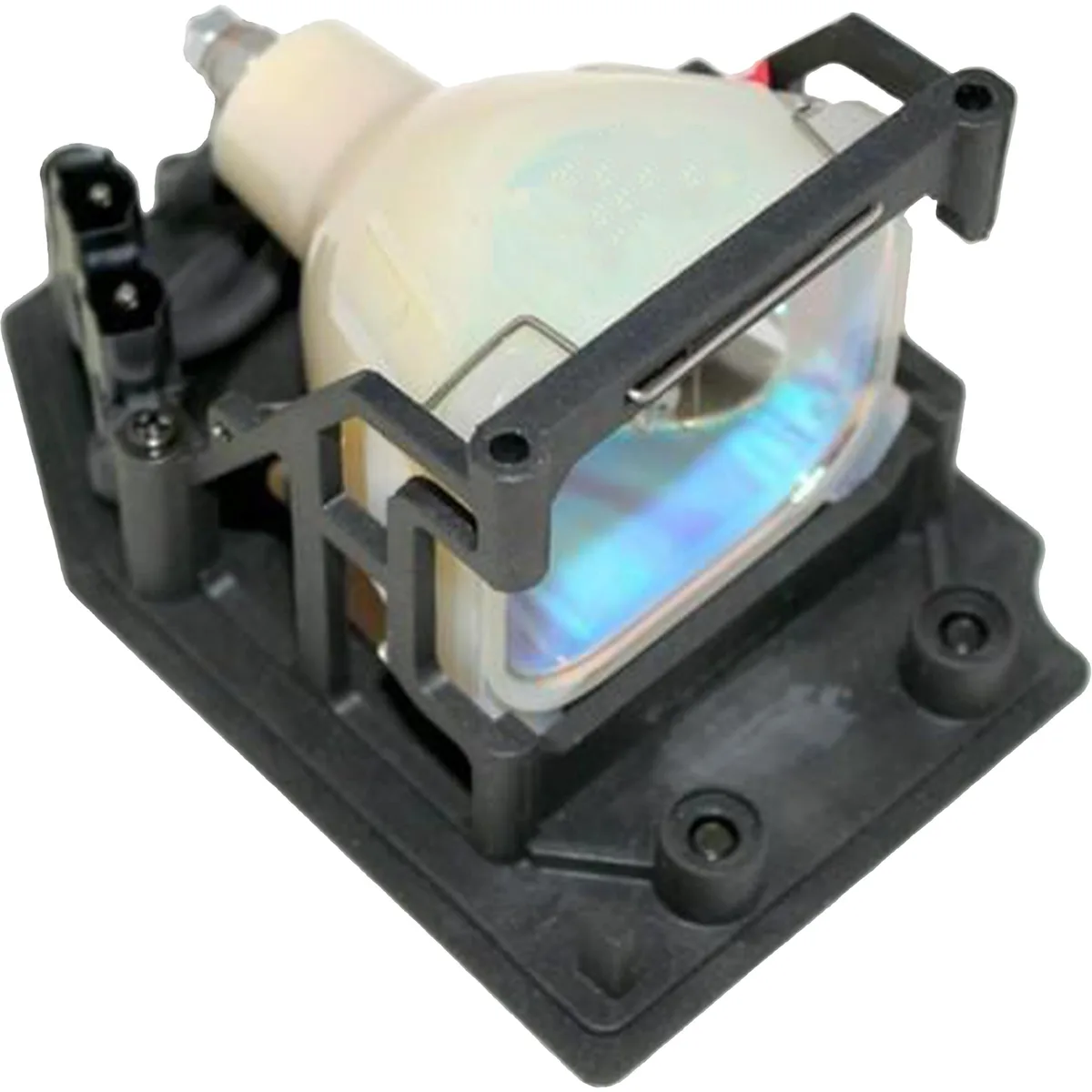 Rectangular projector lamp module in black plastic housing with integrated connector and bulb assembly