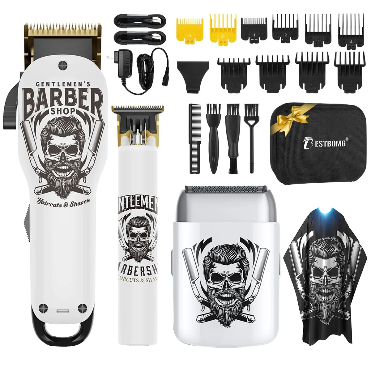Black five-head shaver and trimmer kit with accessories