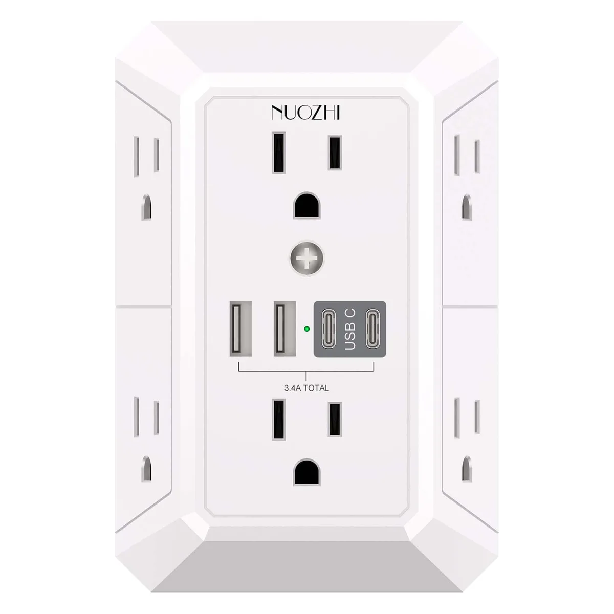  Outlet Extender Surge Protector 6 Outlet 4 USB 1680J White — product photo