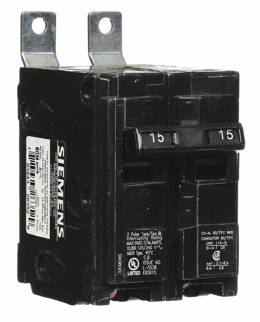 SIEMENS SIEMENS B215 Miniature Circuit Breaker 15A 2 Pole 120/240V AC — product photo