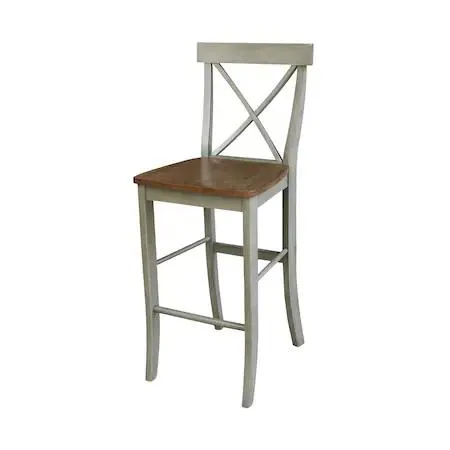 International Concepts International Concepts S41-6133 X-back Bar Height Stool 30" Seat Height Distressed Hickory/Stone — product photo