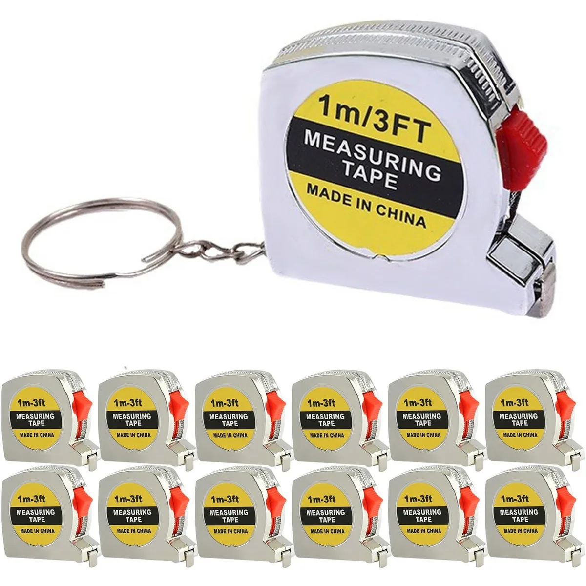 12 Pack Mini Tape Measure Keychains 1.5 Inch 1m/3ft — product photo