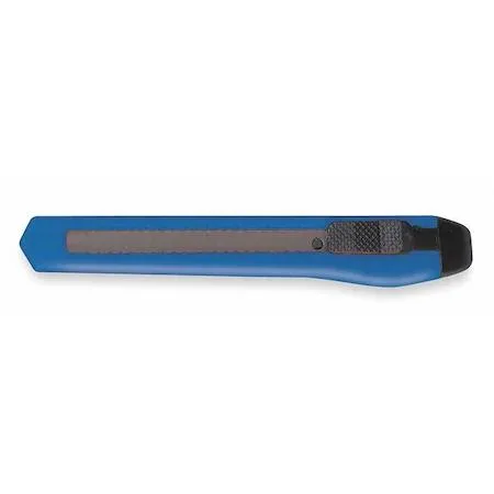 Ten black and blue plastic snap-off utility knives in a pack