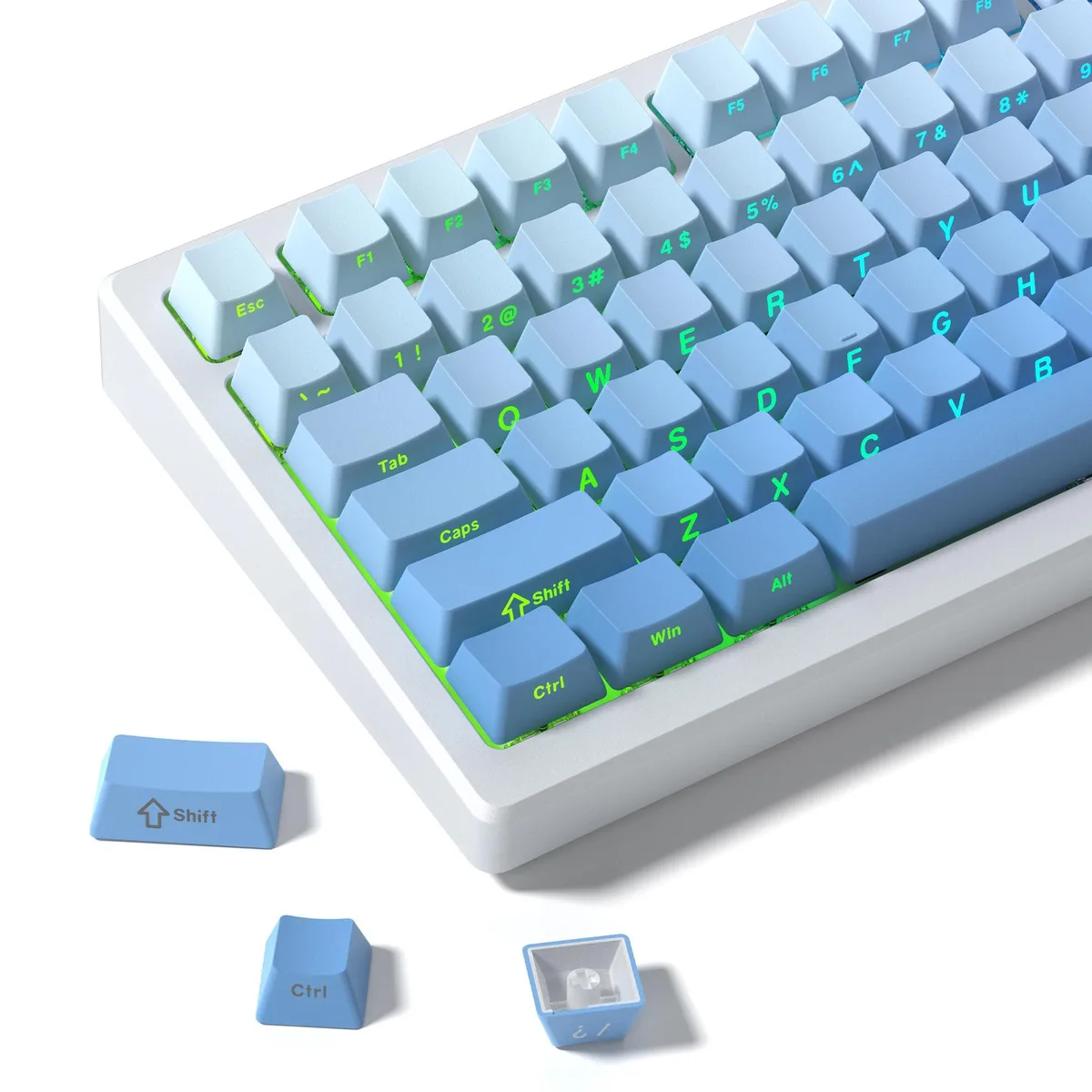 Set of 121 gradient blue PBT keycaps Cherry profile side printed shine-through legends