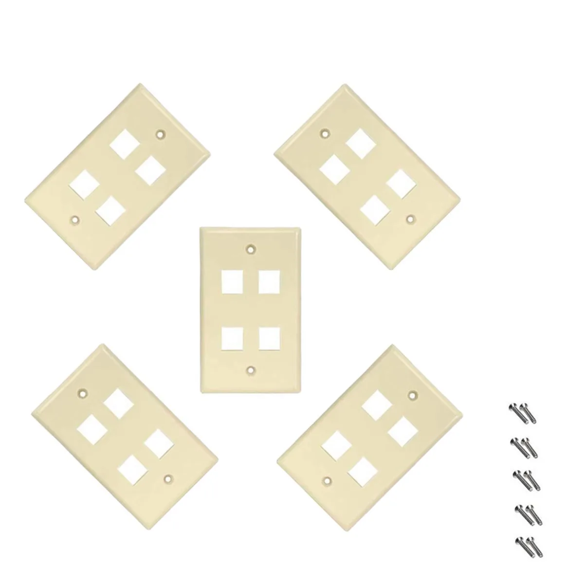 iMBAPrice iMBAPrice 4 Port Flush Mount Keystone Jack Wall Plate 1-Gang Ivory 5 Pack — product photo