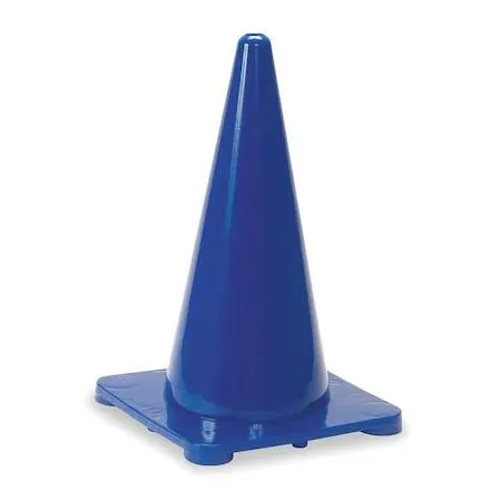 Blue polyethylene traffic cone, 18 in tall with 11 in square base, smooth matte finish