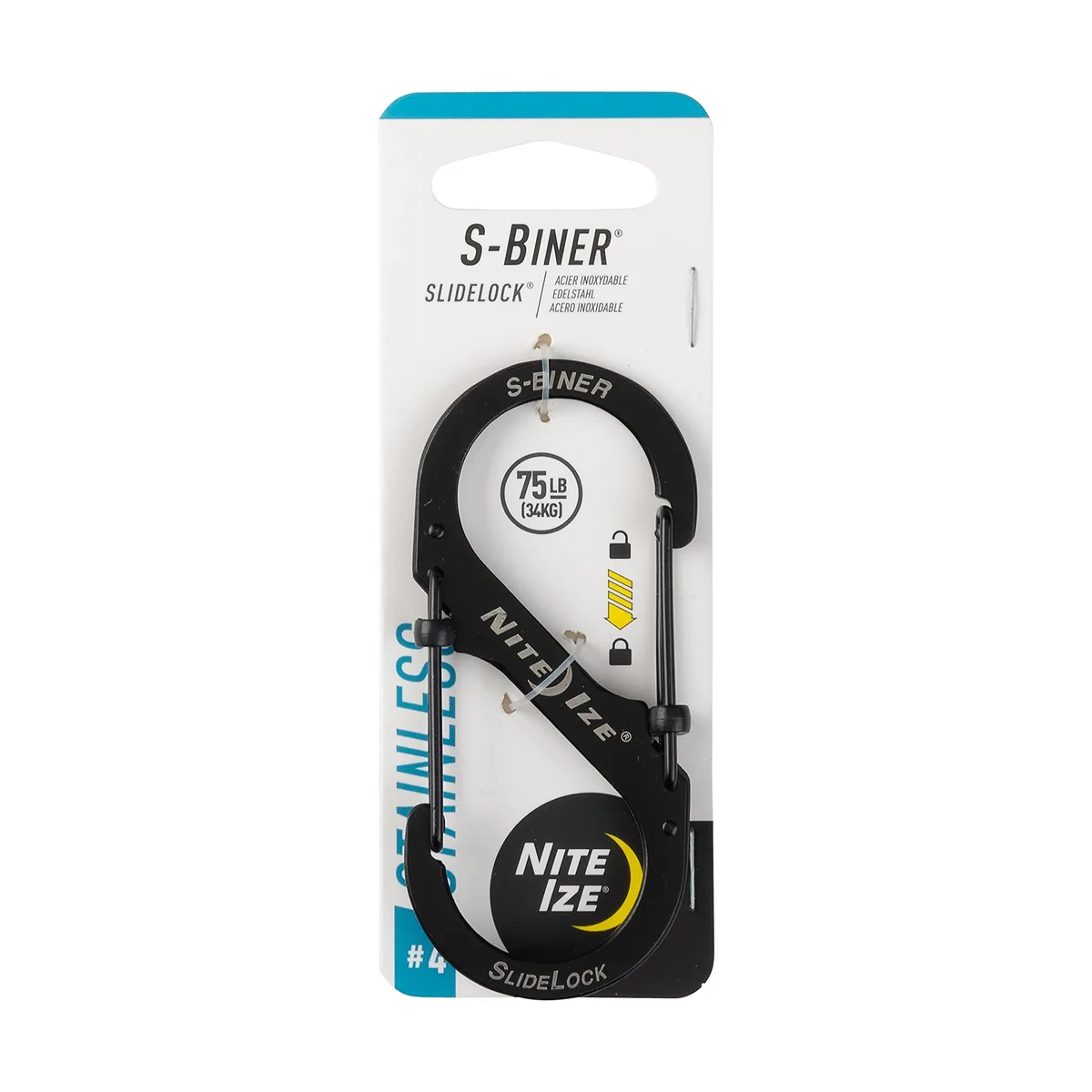 Black S-shaped steel carabiner with two slide-lock gates