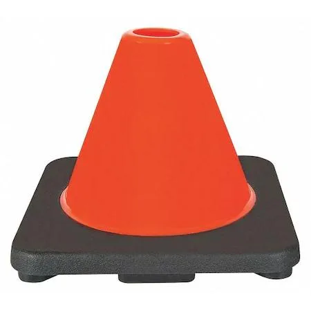 Small fluorescent orange PVC traffic cone with square black base