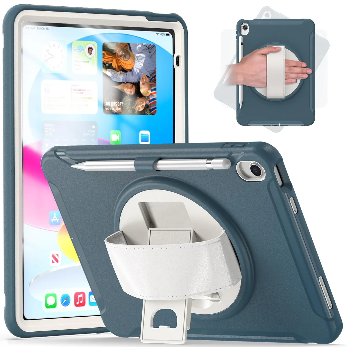 Werleo Werleo iPad 10th Gen 10.9" 2022 Case Dark Blue Pencil Holder 360° Swivel Stand Hand Strap — product photo