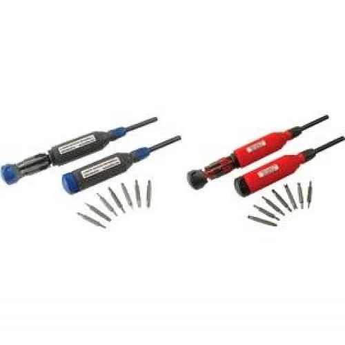Black and red 15-in-1 tamper-proof screwdriver with in-handle bit storage
