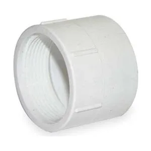 White PVC Schedule 40 female adapter with FNPT and hub connections