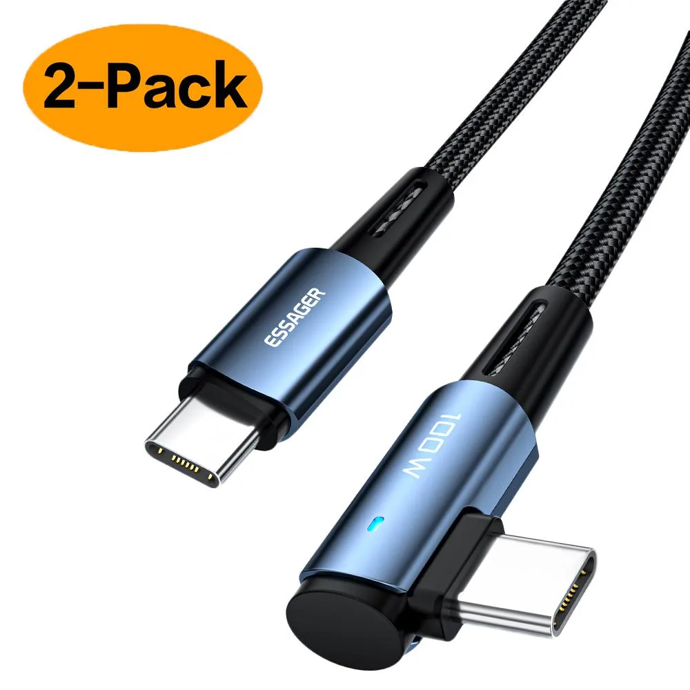 LUOM LUOM Essager CGL USB-C Cable Right Angle 90° E-Marker PD 100W 5A 480Mbps Blue 6.6ft 2-pack — product photo