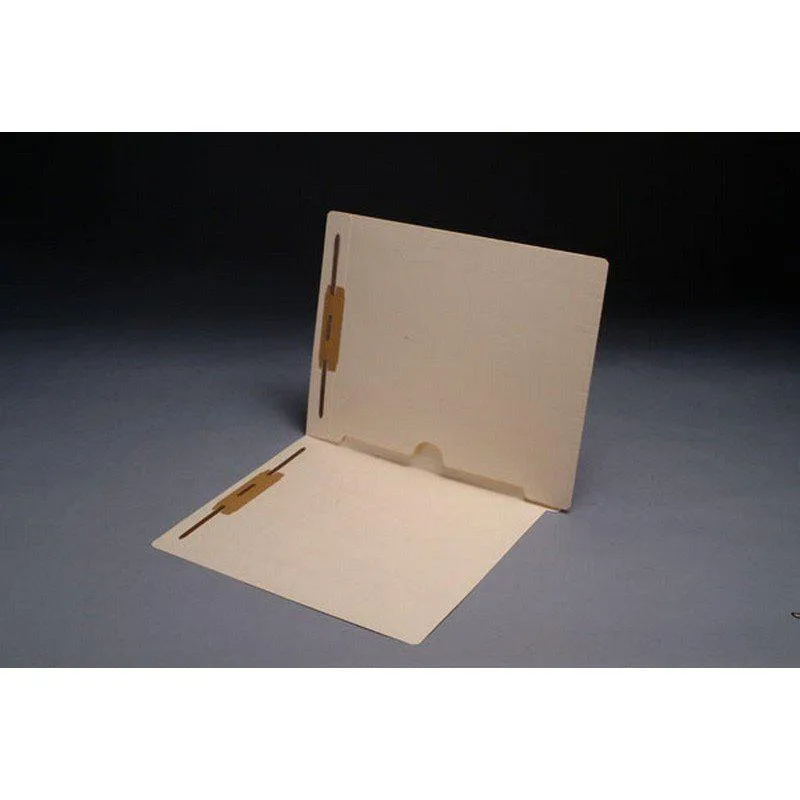 Buff manila folder with reinforced end tab and metal fasteners