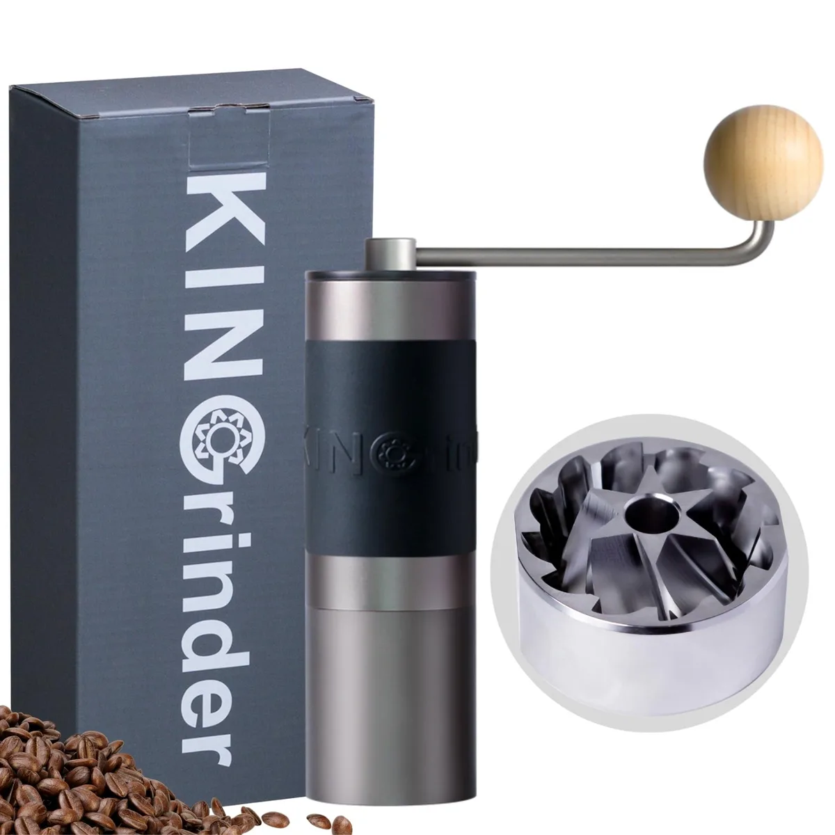 KINGrinder K1 Iron Gray Manual Coffee Grinder 38mm 6-burr — product photo