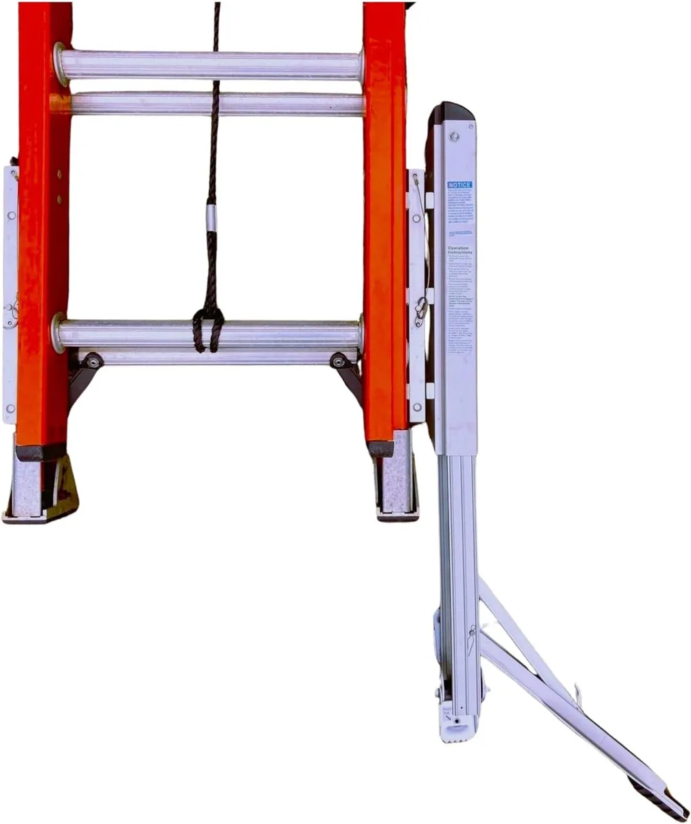 Ladder leveler kit with stabilizer arm and two base units, silver metal finish