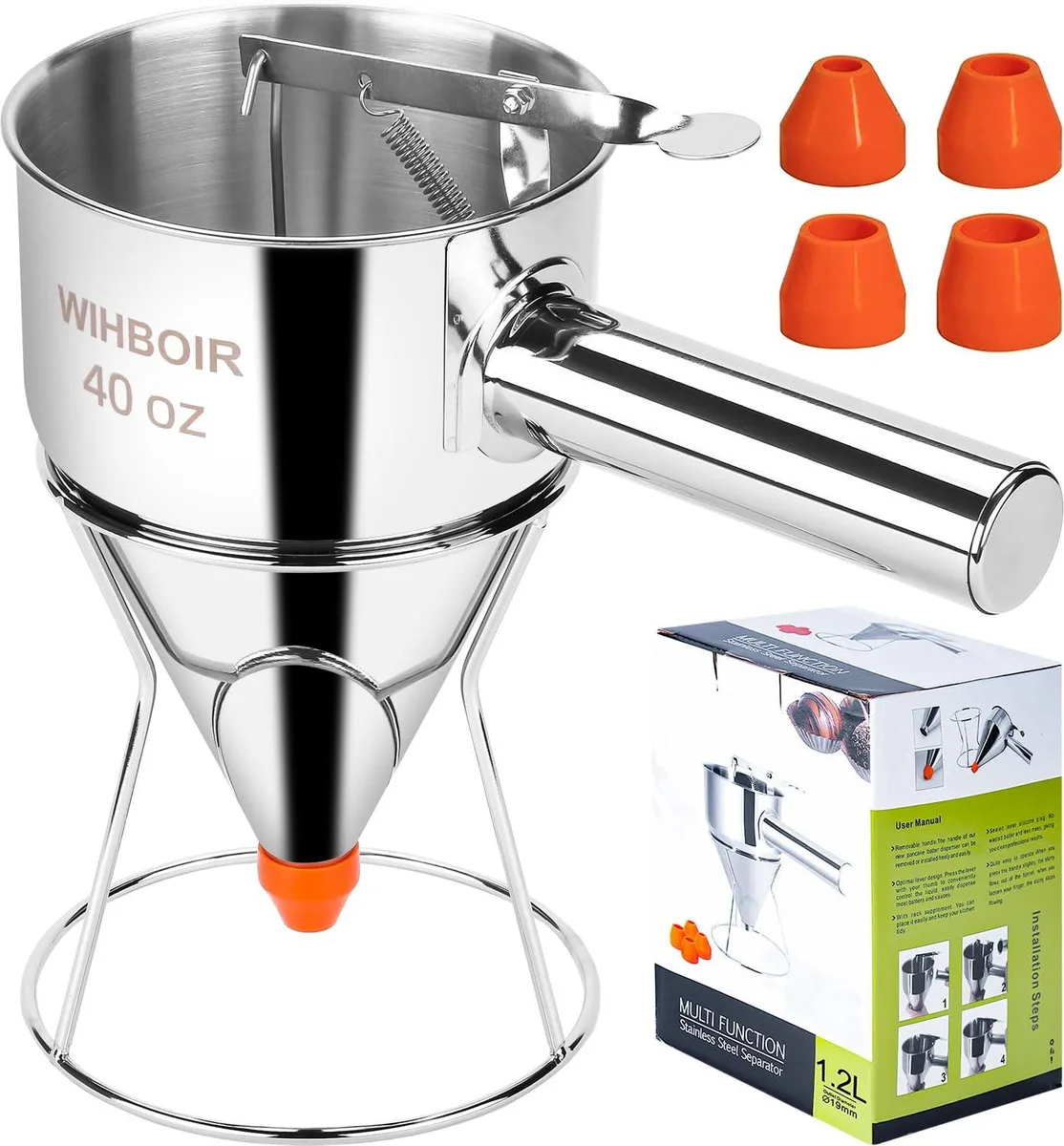  40oz Stainless Steel Pancake Batter Dispenser Multi-Nozzle — product photo