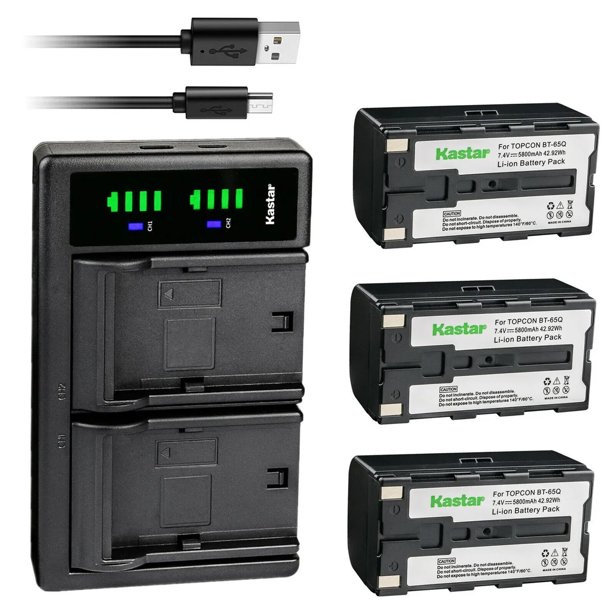 Kastar Kastar BT-65Q 3-pack battery &amp; LTD2 USB charger 42.92 Wh 7.4 V 5800 mAh — product photo