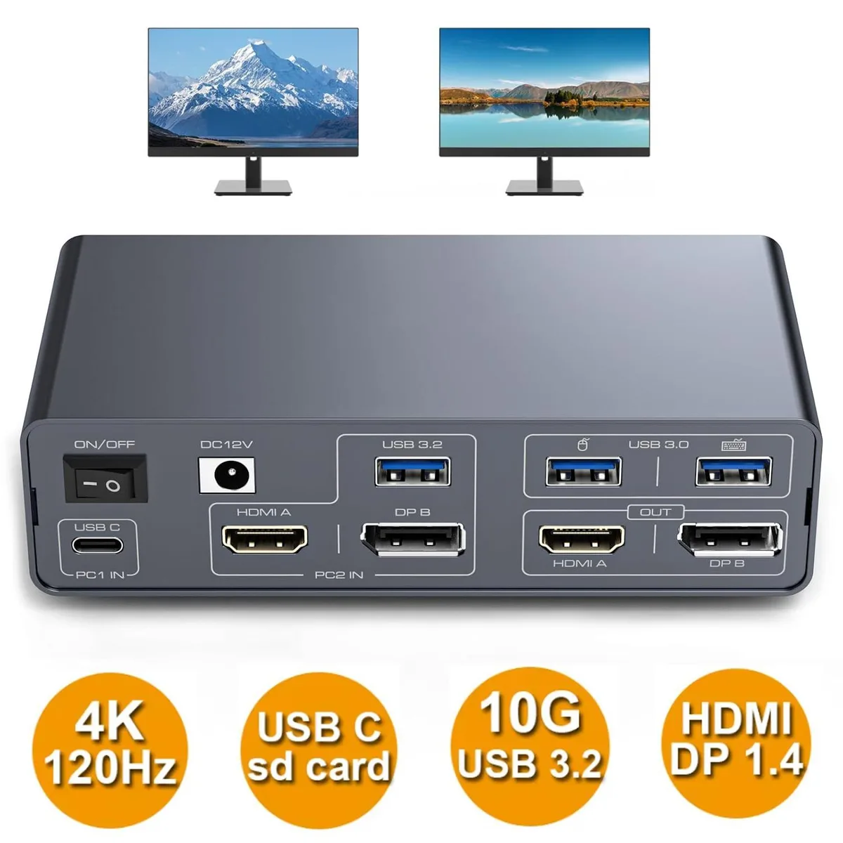 WRIARICH WRIARICH SW522KVM 2-Port Dual-Monitor KVM Switch 4K120Hz DP 4K60Hz HDMI 13-in-1 Dock — product photo