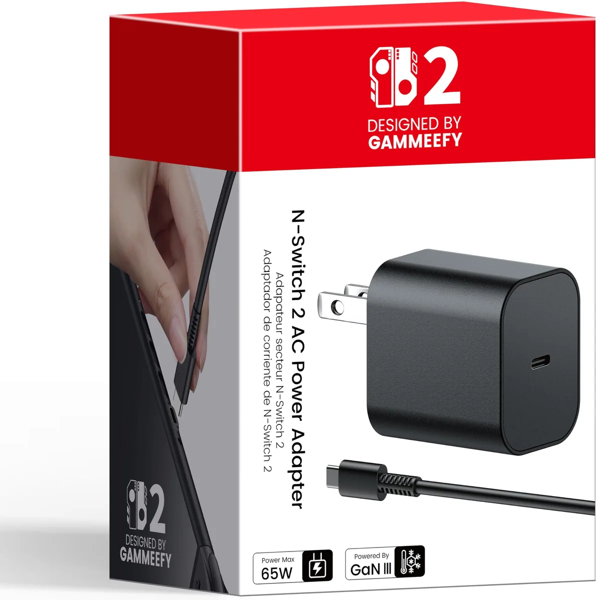 Black rectangular GaN charger with 10ft USB-C cable