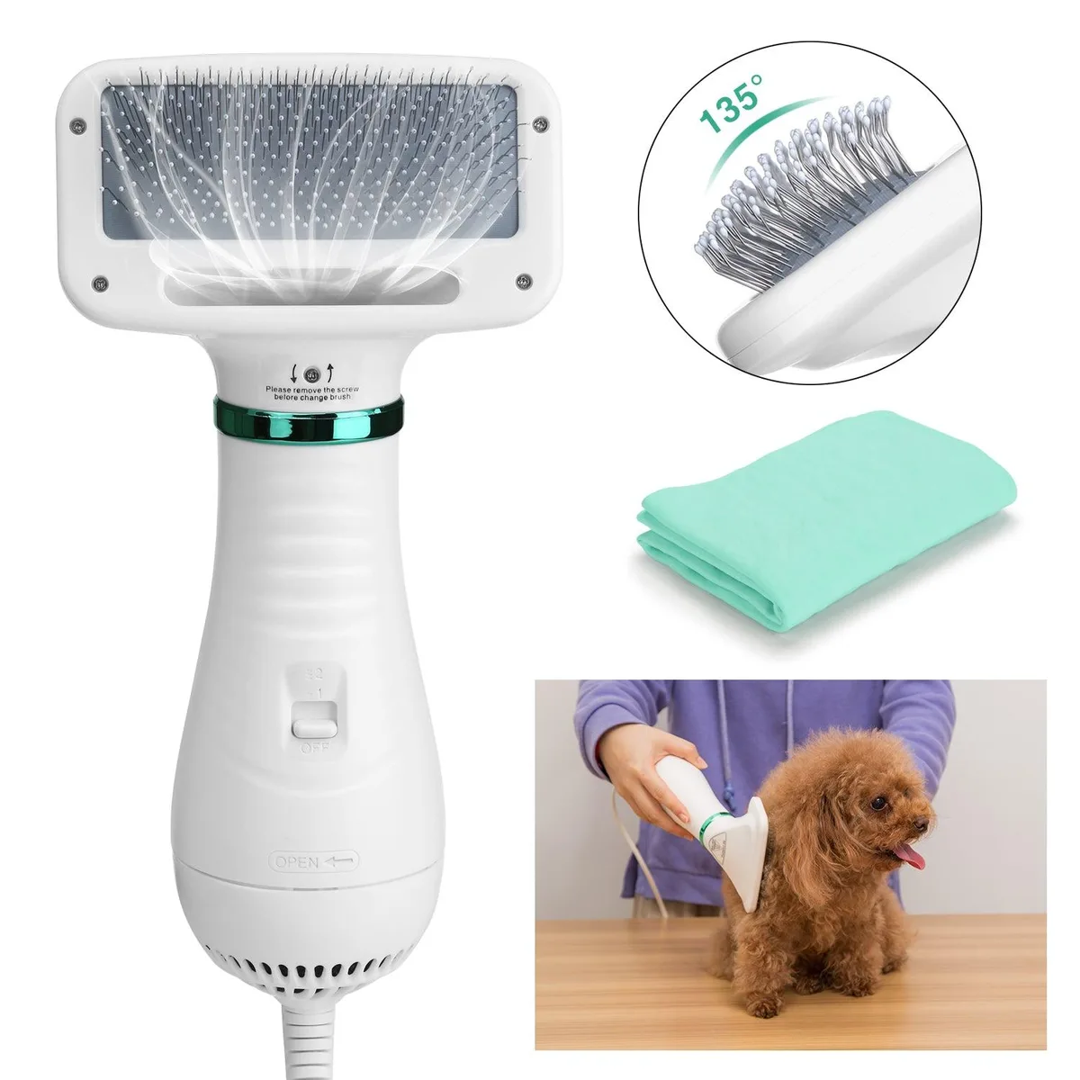 Ownpets Ownpets PET0090 2-in-1 Pet Hair Dryer Slicker Brush 12x24cm White — product photo