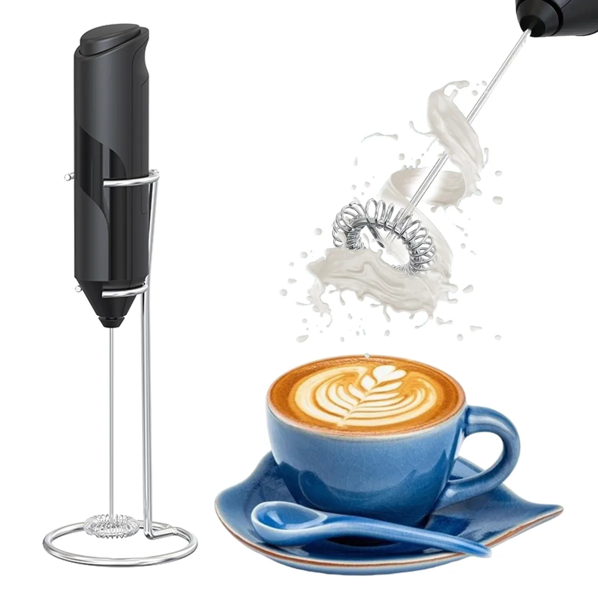 ALPSPEAKS Battery Operated Milk Frother with Stand White — product photo