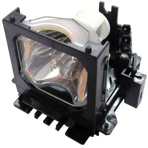 A replacement DLP projector lamp module in a black plastic housing