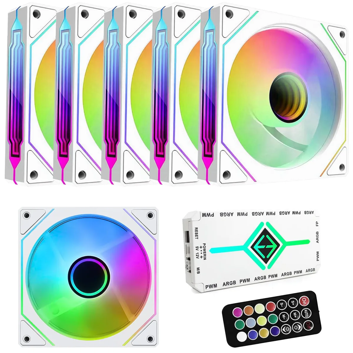GPERHUAN GPERHUAN 6-pack 120mm ARGB PWM case fan white — product photo