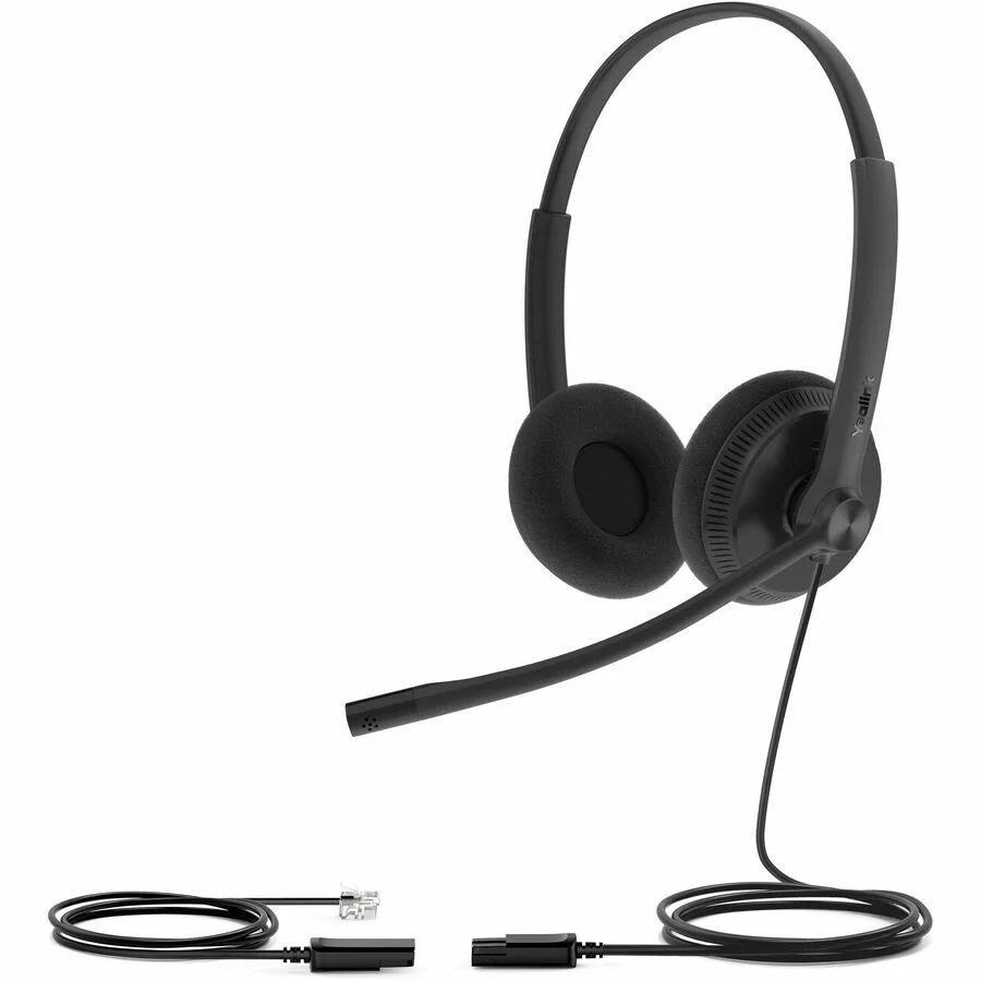 Yealink YHS34 binaural headset with leather ear cushions and RJ9 connector