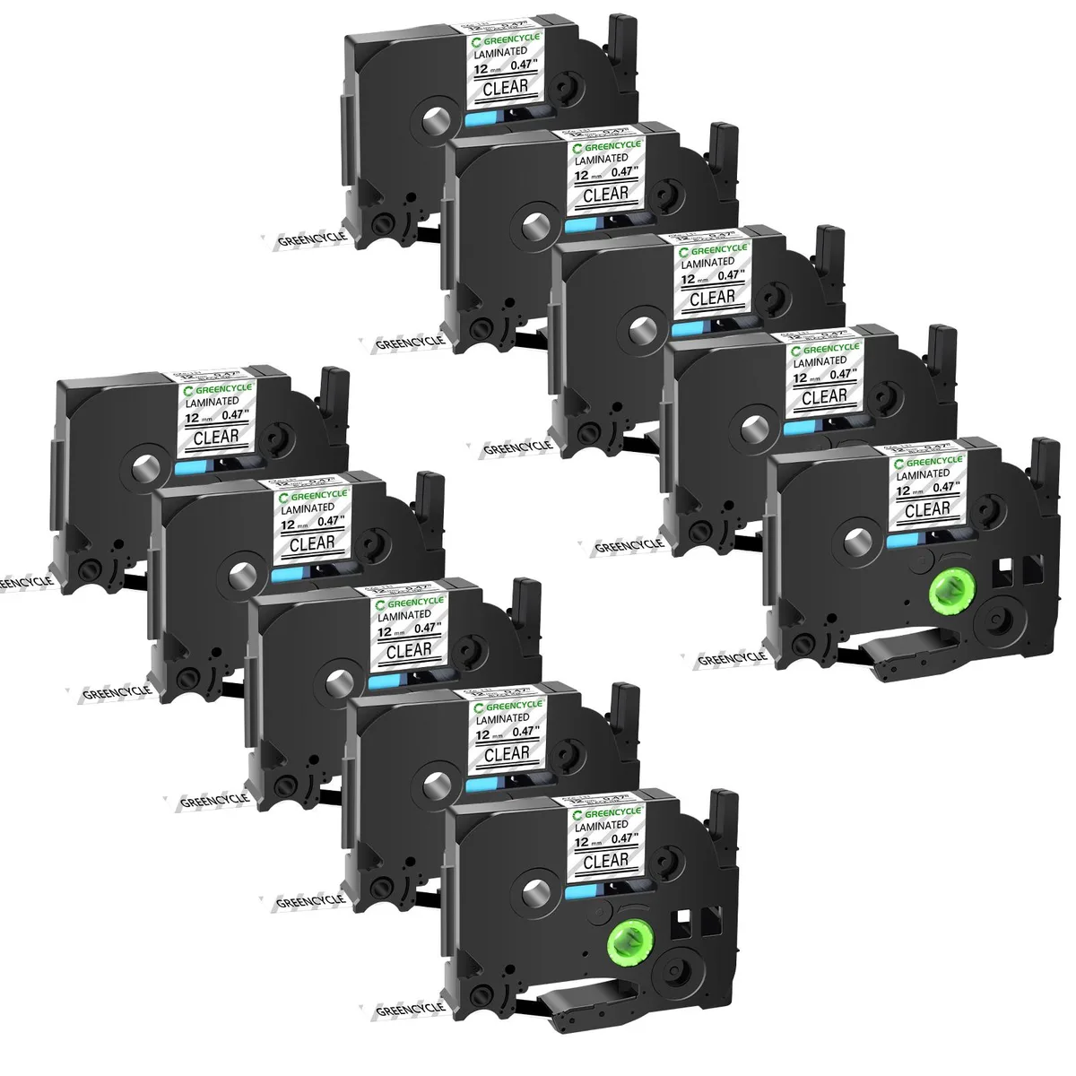 GREENCYCLE GREENCYCLE TZe-131 12mm Black on Clear Laminated Tape 10 pack — product photo