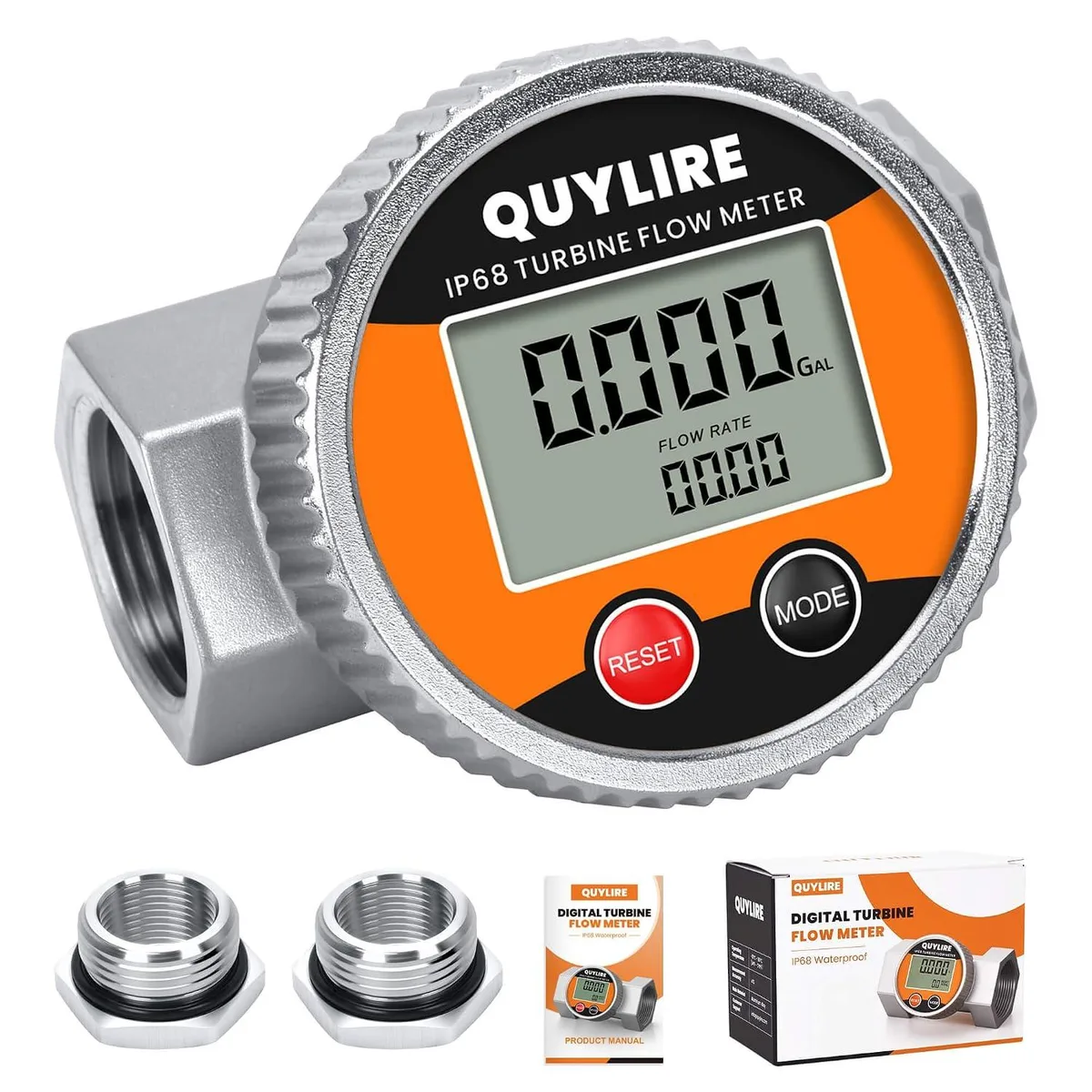 BFKK BFKK 1" Fuel Flow Meter 3/4" Adapters IP68 360° Screen — product photo