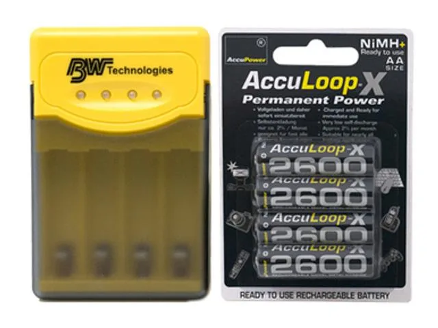 Quest QUEST A05AA21AA Q2 Smart Charger + 8 AA NiMH AccuLoop-X 2600 mAh standard battery — product photo