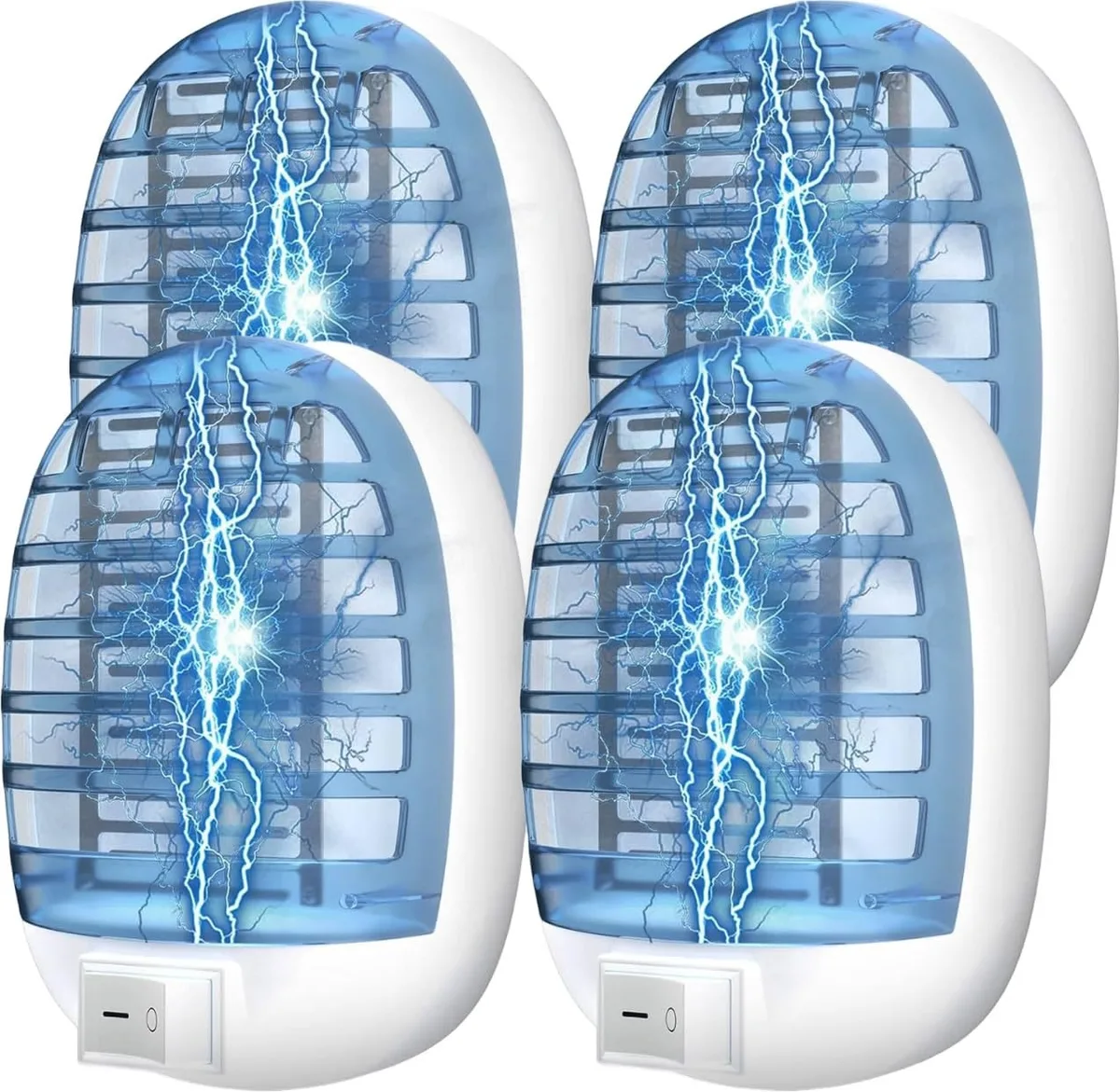 Four compact white plug-in insect traps with protective grilles