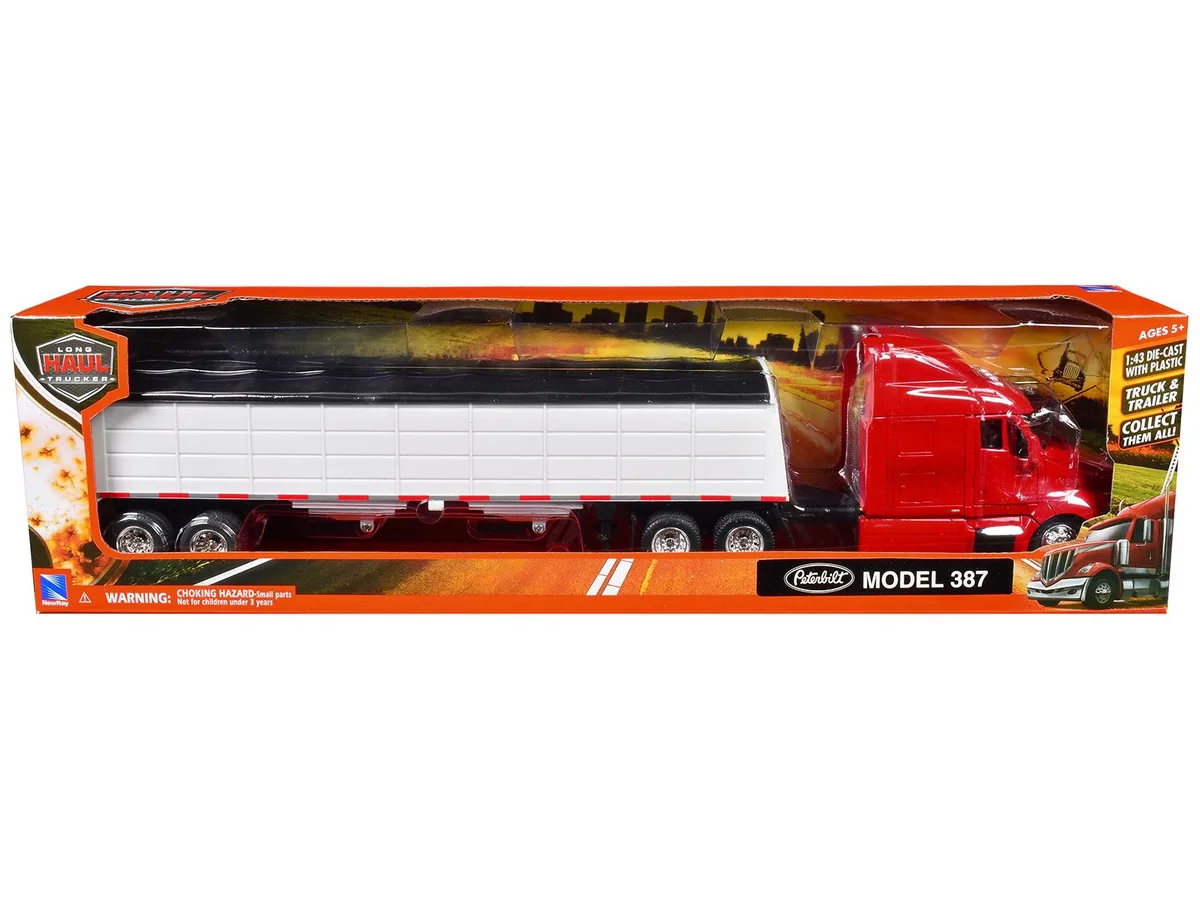 New Ray Toys New Ray Toys Peterbilt 387 Red with Grain Trailer White 1/43 Diecast — product photo