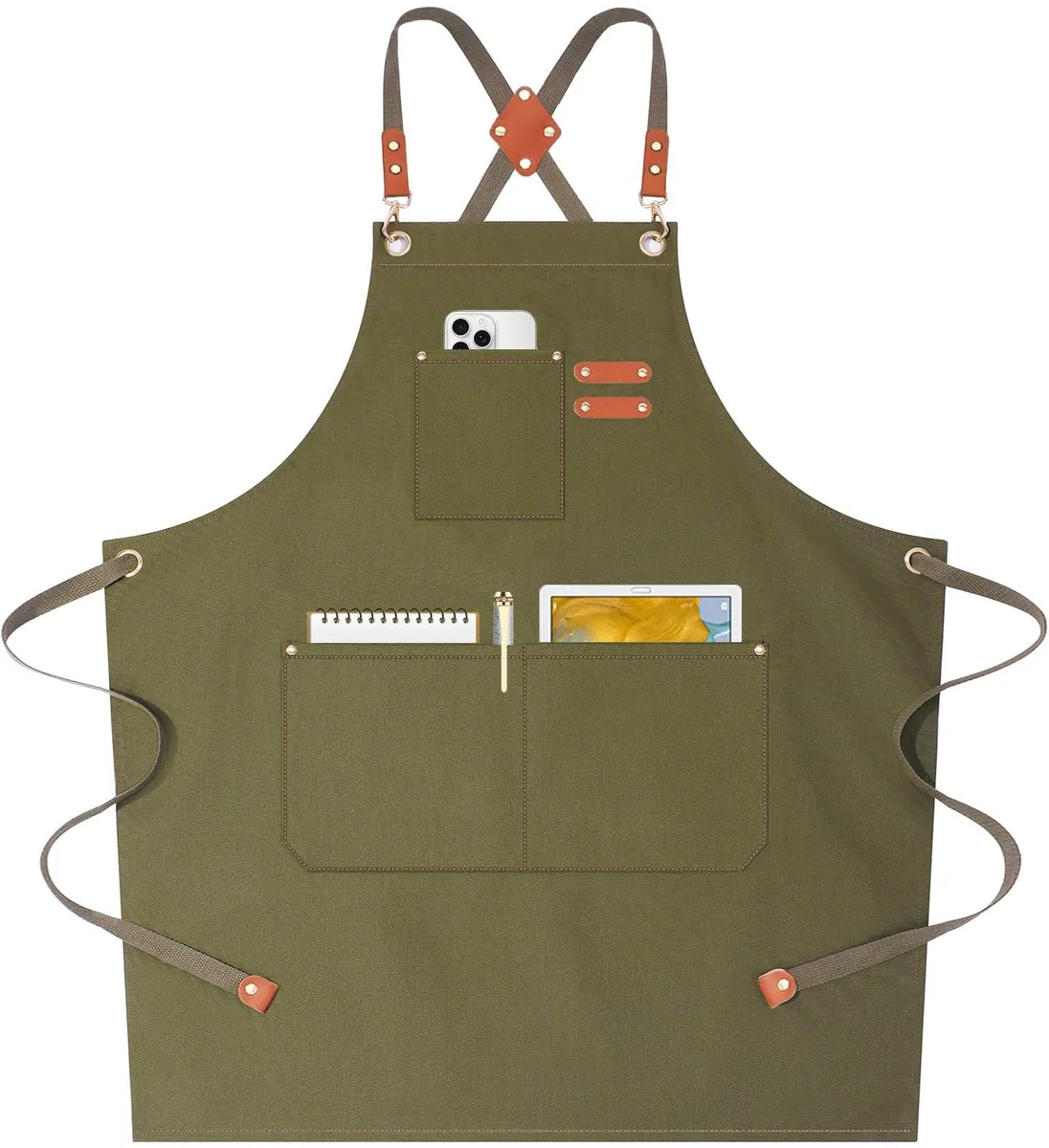  AFUN Cross Back 12oz Cotton Canvas Apron Grey Green 31.5x27in — product photo